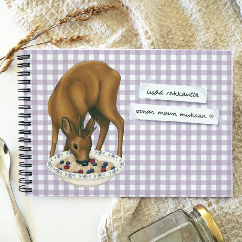 Reseptivihko, jonka kannessa kauris syö kaurapuuroa.